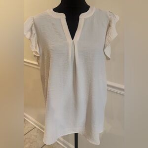 Zenana White Flutter Sleeve Blouse – Size M